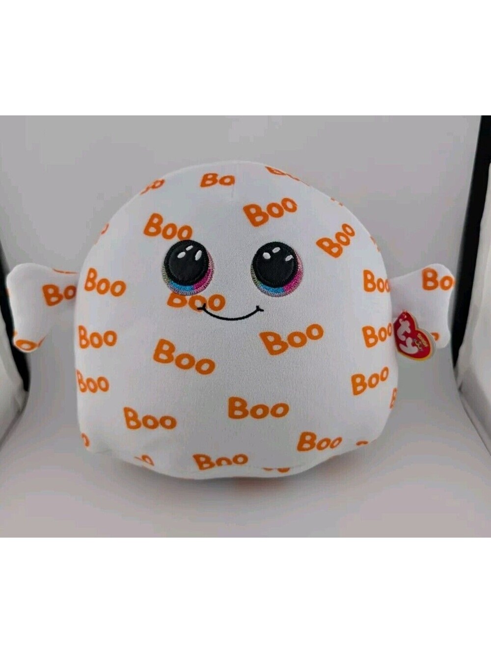 TY Squish A Boos Goblin 8" Halloween Ghost Plush Stuffed Animal White Orange 8x8